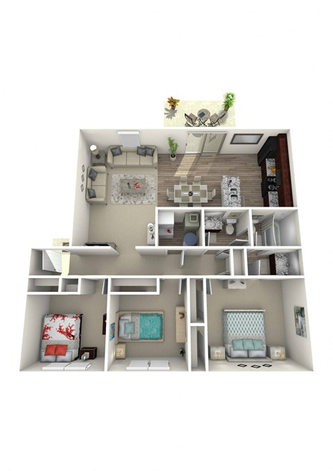 Floor plan for 3 beds, 1.5 baths, 1060 sqft
